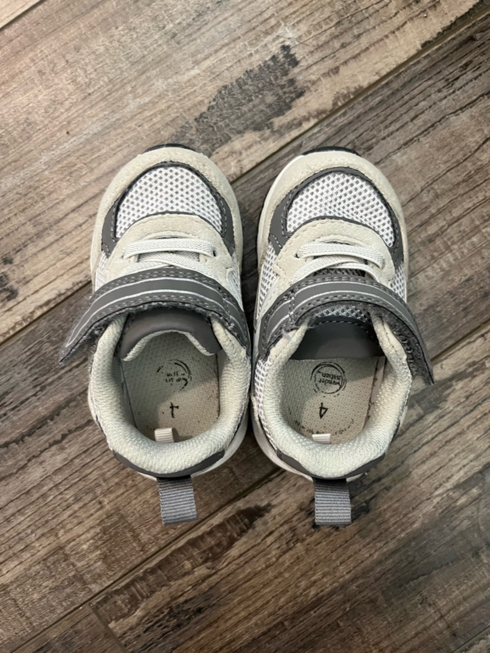 Kids Gray and White Velcro Sneakers - Comfortable Everyday Shoes